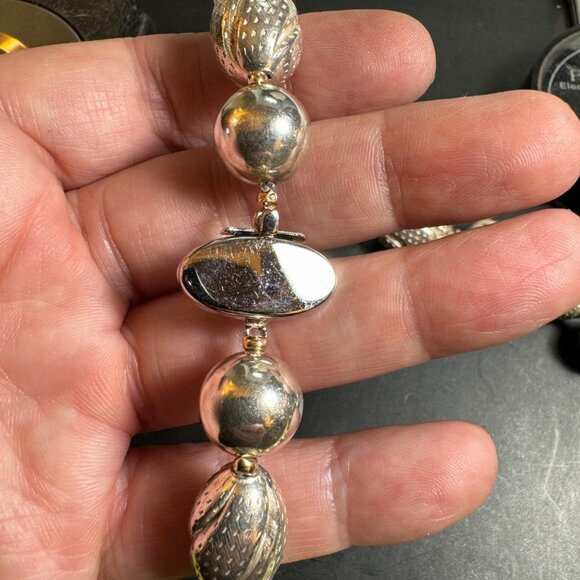 VTG Sterling Silver 925 Textured Beaded Design Necklace Size 16'' Length - Picture 3 of 8